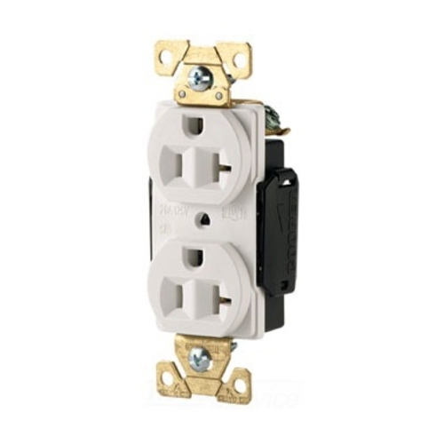 Eaton Arrow Hart extra heavy-duty industrial specification grade duplex receptacle, #14-10 AWG, 20A, Industrial, Flush, 125V, Back and Side, Black, Brass, Nylon face, Glass-filled nylon base, 5-20R, Duplex, Screw, Nylon, Core pack