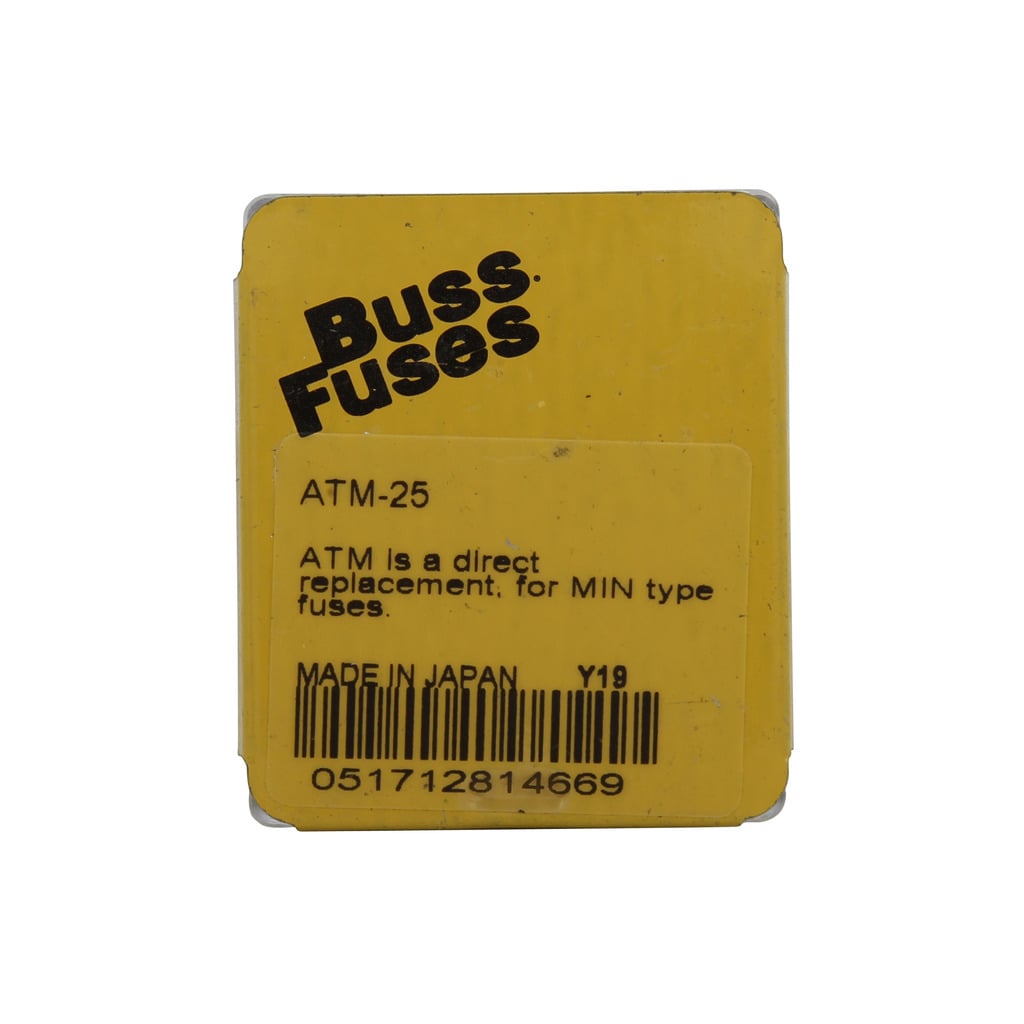 Eaton Bussmann series ATM blade fuse 25 AMP  (5 in TIN), 32 Vdc, Colored plastic housing, zinc fuse element,1 kAIC, Non Indicating.