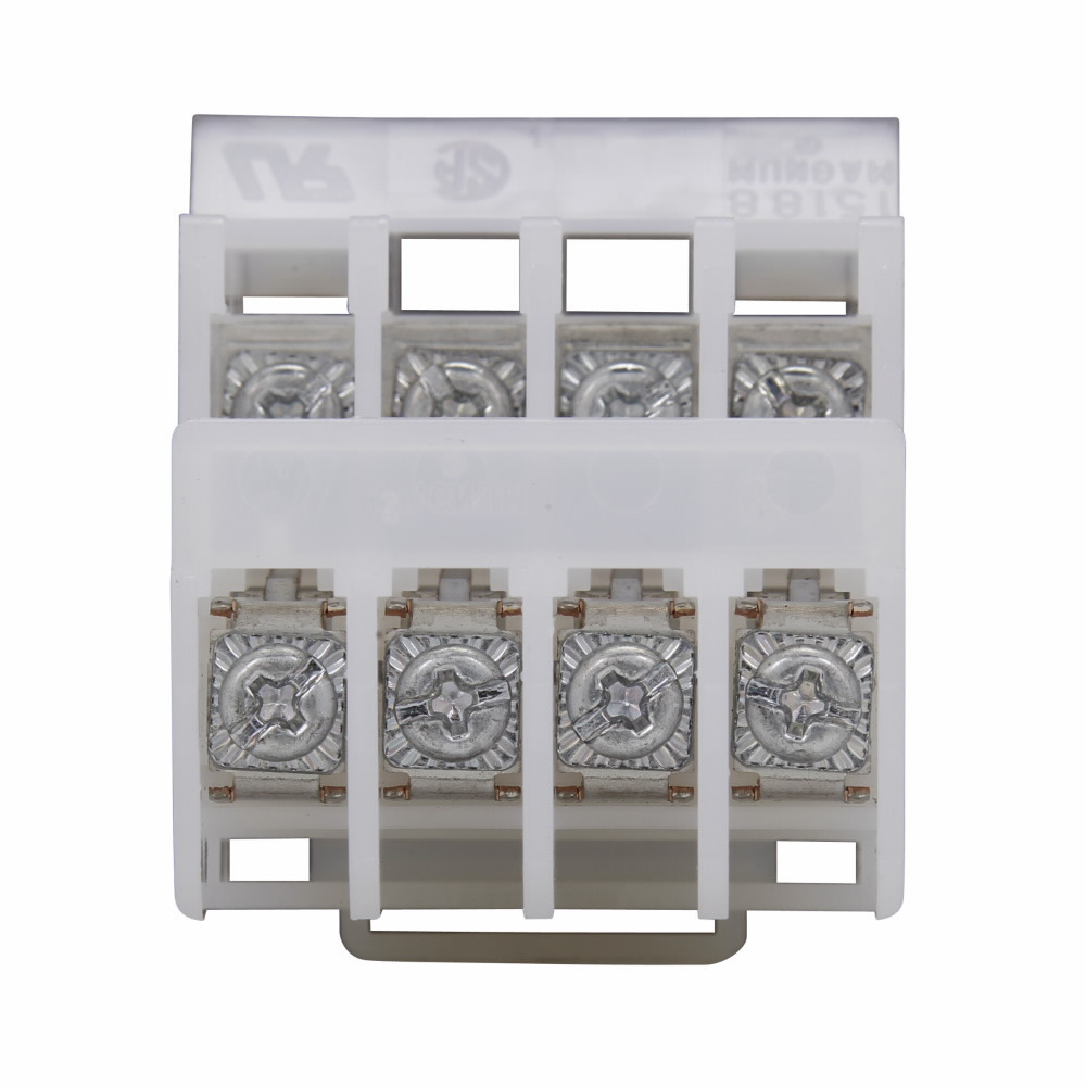 Eaton Bussmann series 15188 depluggable DIN terminal block, 600V, 30A, Four-pole, Molded thermoplastic base, Tin-plated copper alloy contact, Zinc-plated steel philslot screw