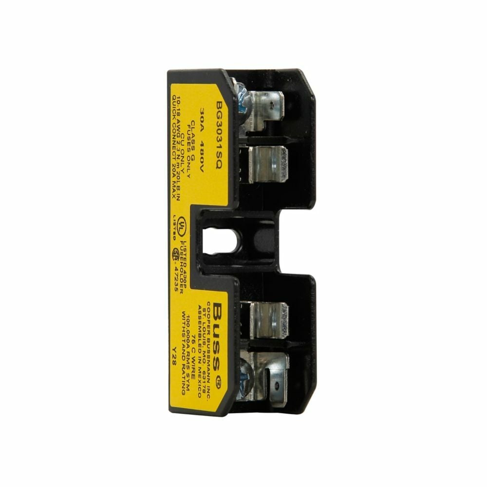 Eaton Bussmann series BG open fuse block, Open fuse block, 25-30 A, Class G, 100 kA, Screw, 100 kAIC, Thermoplastic, 480 V, #14-10 AWG Cu