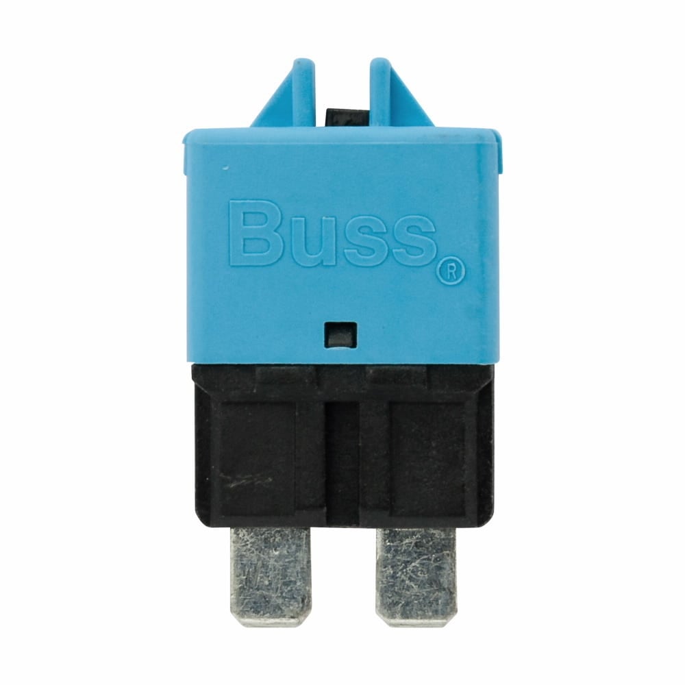Circuit Breaker, Automotive, type III ATC footprint, low profile, Color code blue, 15A, 28 Vdc, UL-Rated 94V-0 thermoplastic body. Tin-plated copper alloy terminals