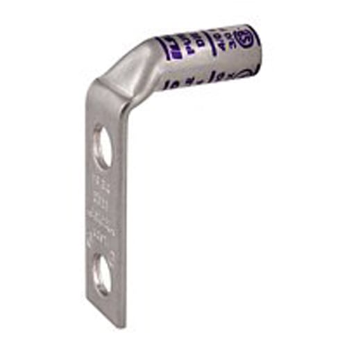 Surecrimp Copper Compression Lug, Conductor Size 6, 2 Holes, 1/4in Bolt Size, 5/8in Hole Spacing, Long Barrel, No Sight Window, 90 Bent Tang, Tin Plated, UL, CSA