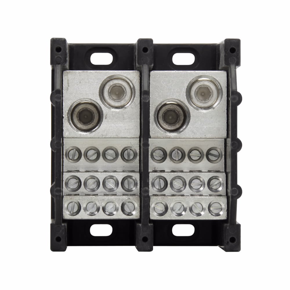 Eaton Bussmann series power distribution block, 600 Vac, 600 Vdc, 570A, Power distribution block, Two-pole, SCCR: 10 kA, Black, Molded Thermoplastic Base, Tin-plated aluminum connector