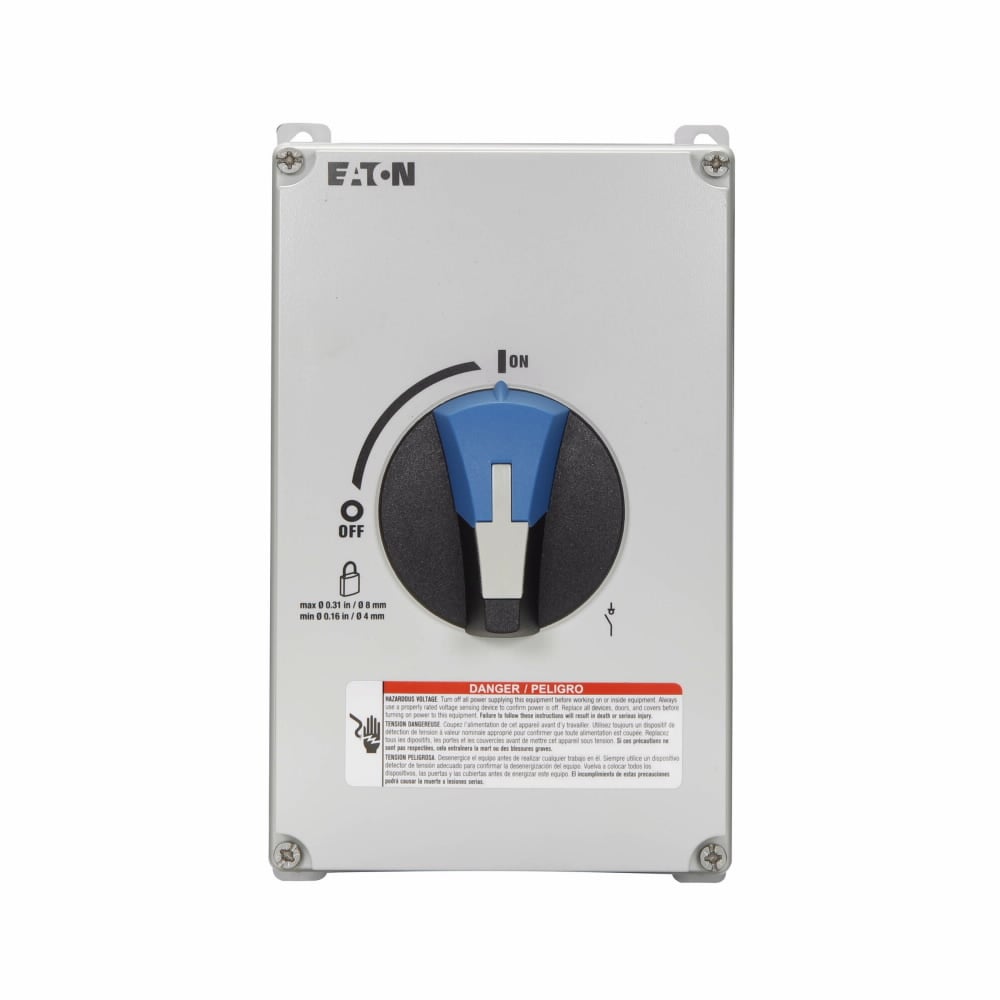 Eaton enclosed rotary disconnect switch, 60 A, Gray cover, black handle, NEMA 4X, Polycarbonate non-metallic, Max HP:15, 15, 30, 30 hp (@208,240,480,600 V), Three-pole, Product category: enclosed rotary non-fusible, R-Series, 600 V