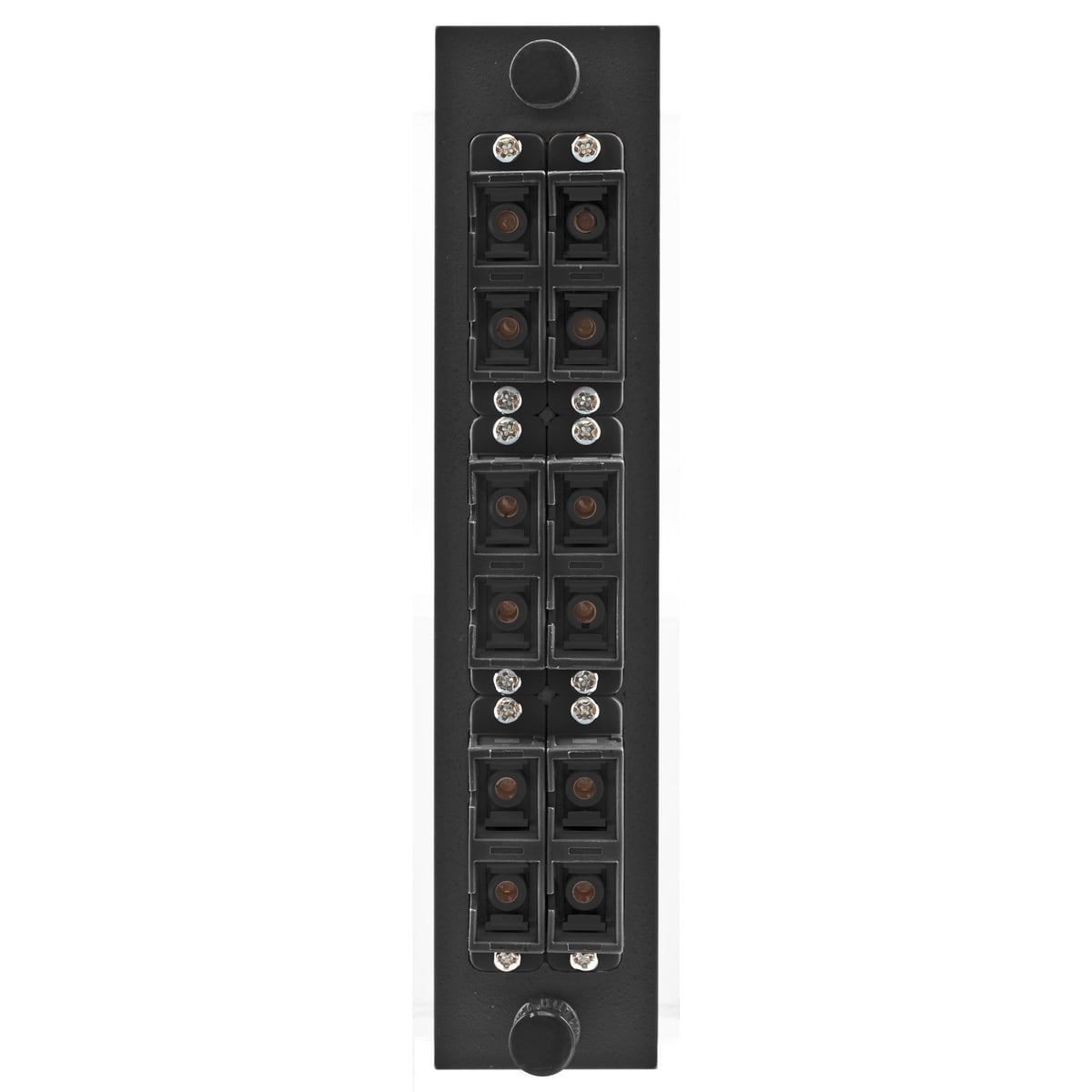Fiber Optic Panel Adapter, 12-Fiber, 6) SC Duplex, Phosphor Bronze Sleeves, Black
