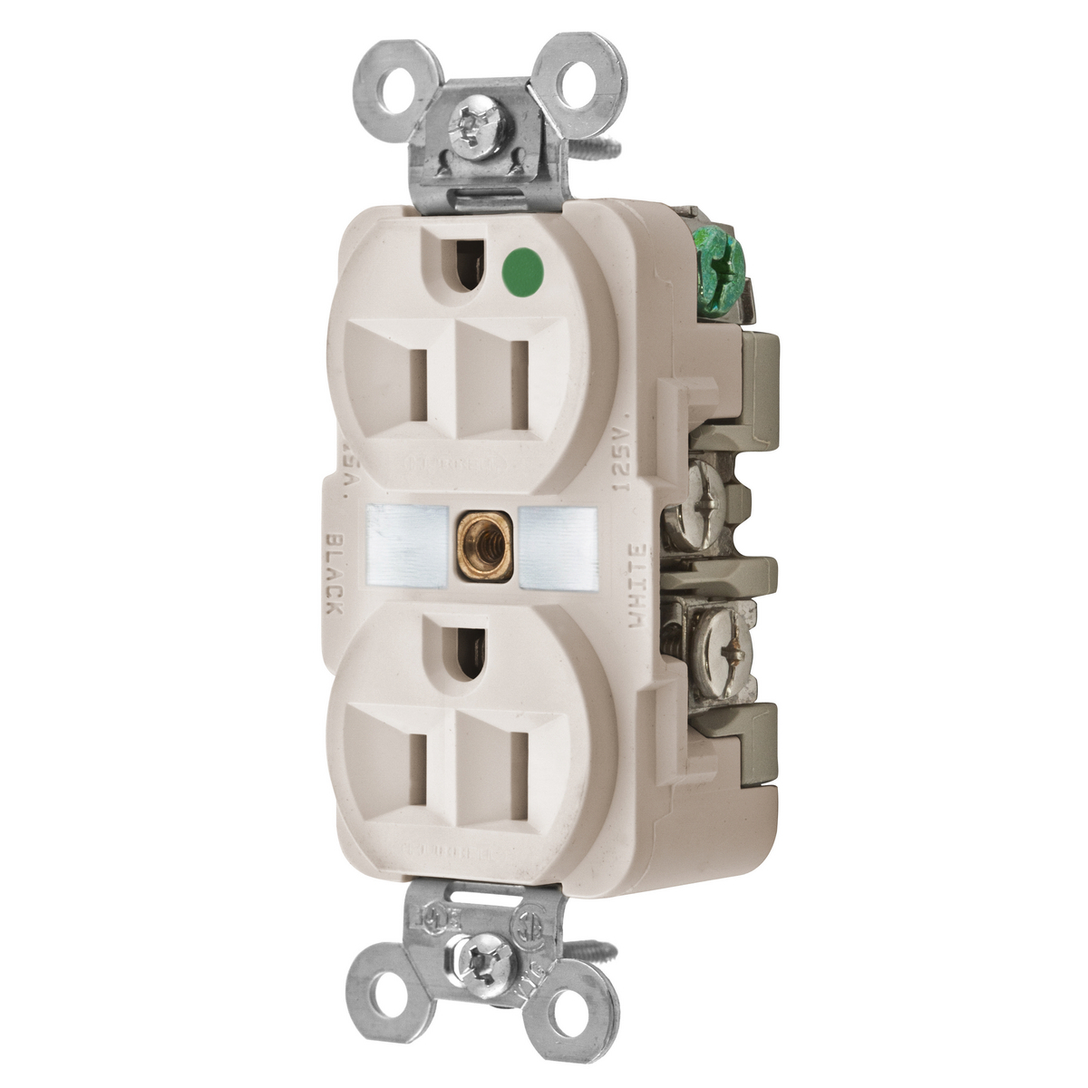Straight Blade Devices, Receptacles, Duplex, Hospital Grade, 2-Pole 3-Wire Grounding, 15A 125V, 5-15R, Light Almond.