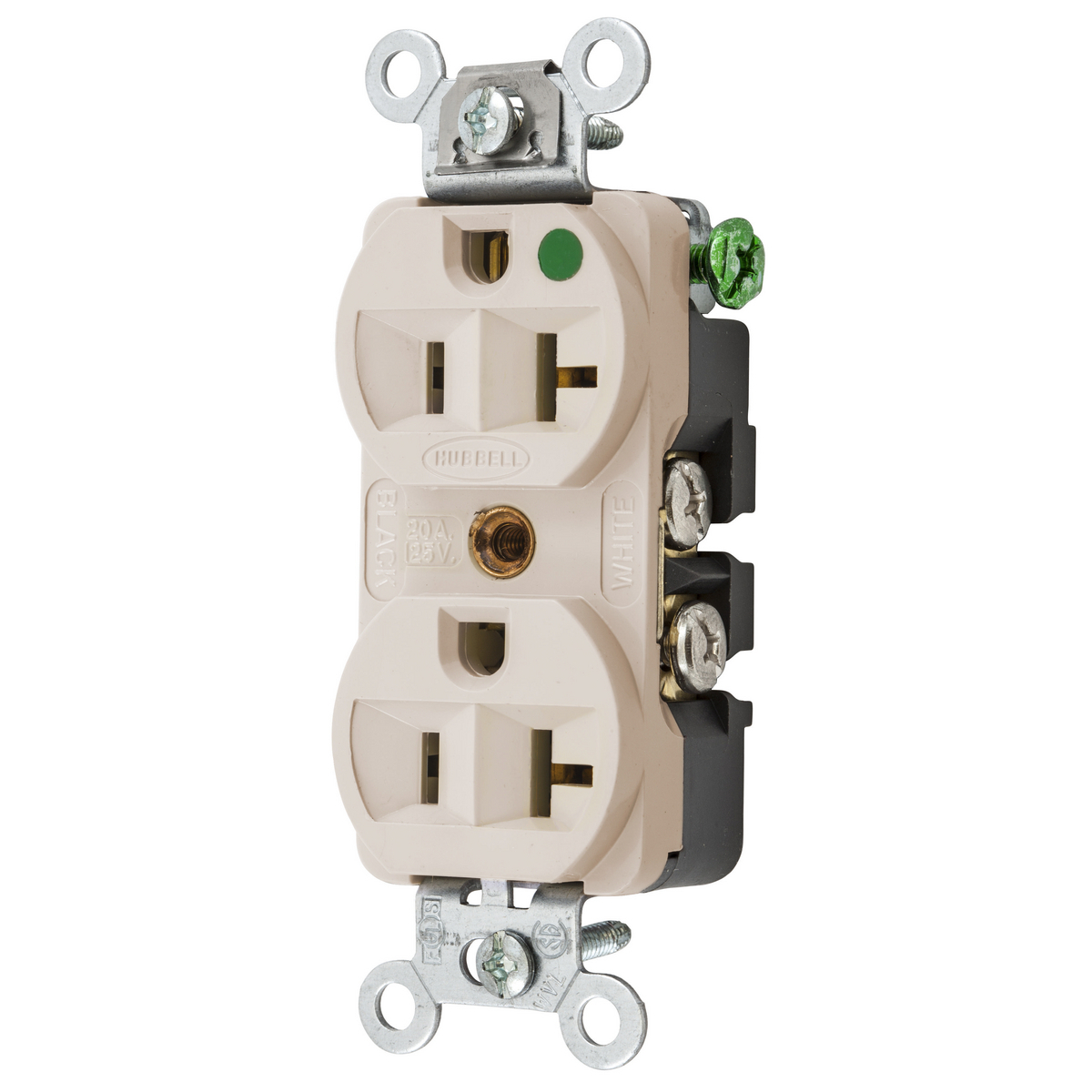 Straight Blade Devices, Receptacles, Duplex, Compact Hospital Grade, 2-Pole 3-Wire Grounding, 20A 125V, 5- 20R, Light Almond, Single Pack.
