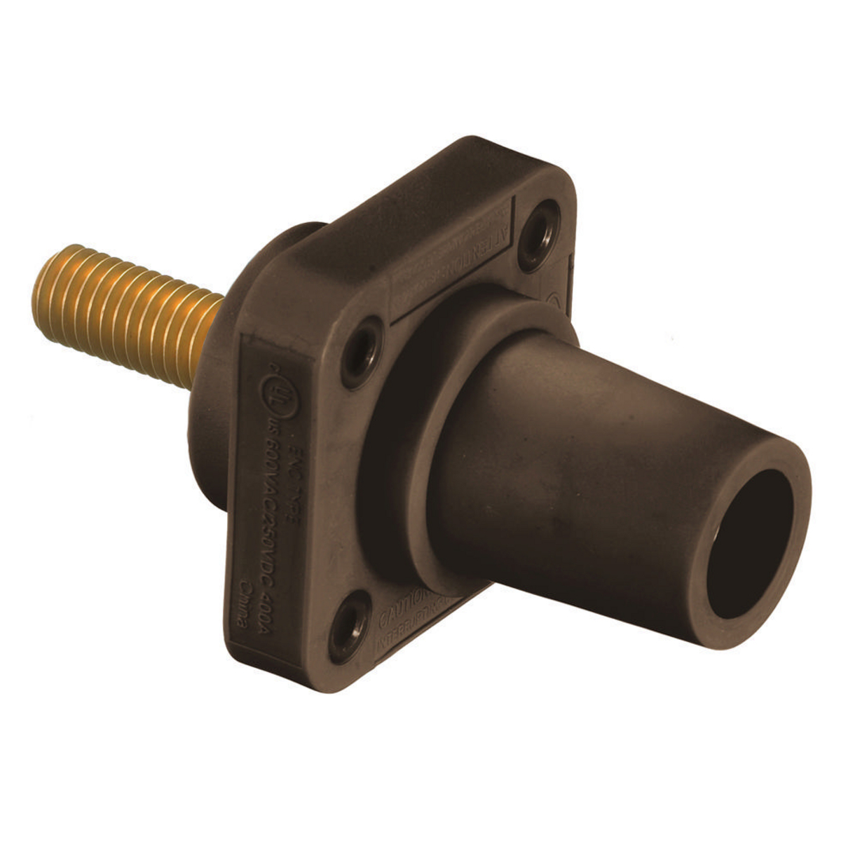 Heavy Duty Products, Single Pole Devices, Industrial Grade, Female Receptacle, 300/400A 600V AC/DC, Single Conductor, Threaded Mounting Holes, Stud Termination, Brown
