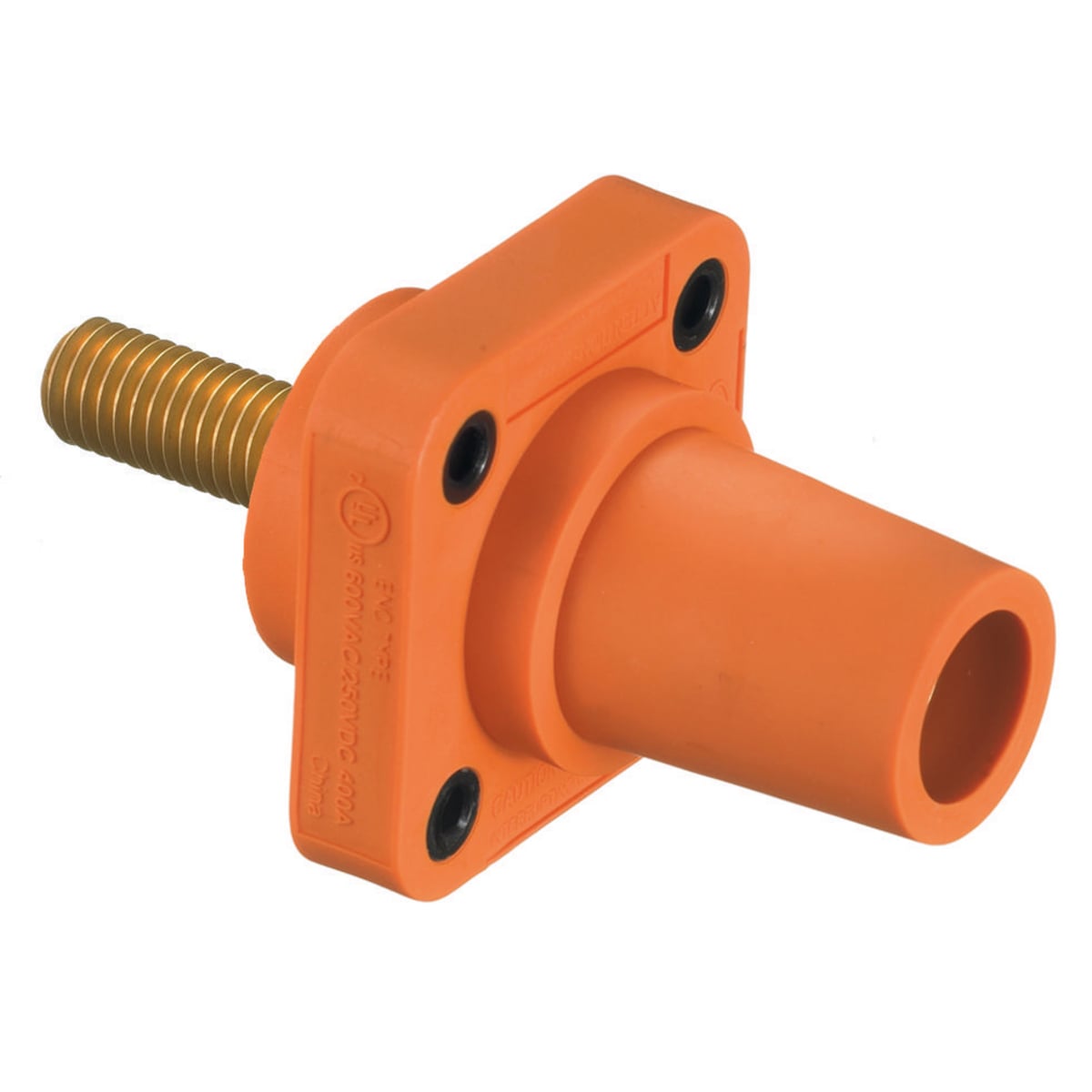 Heavy Duty Products, Single Pole Devices, Industrial Grade, Female Receptacle, 300/400A 600V AC/DC, Single Conductor, Threaded Mounting Holes, Stud Termination, Orange