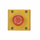 M22 Assembled One Element, Emergency Stop Control Station, 22.5 mm, Twist-release Mushroom Head, Maintained, Non-illuminated, Button: Red, 1NO, IP66, UL (NEMA) Type 4X, 13, Horizontal, Base: Black, Enclosure: Yellow