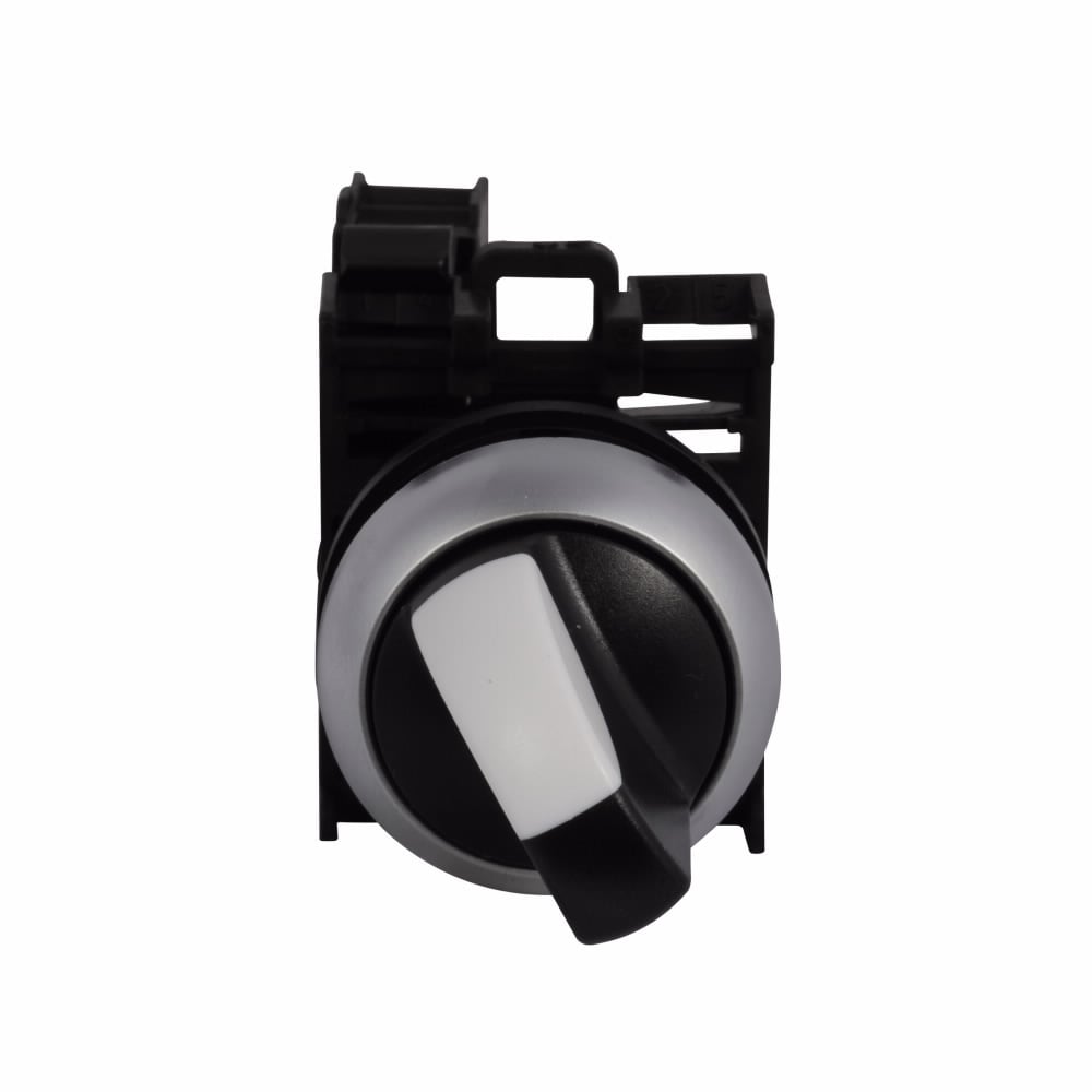 Eaton M22 modular pushbutton, M22, Modular Pushbuttons, 22.5 mm, Selector switch, Knob, 1NO-1NC, Non-illuminated, Two-position, Black, Maintained, Point-of-purchase unit, Silver Bezel, IP67, IP69K, NEMA 4X, 13