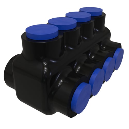 Nimbus4Flex Insulated Flexible Aluminum Multi-Tap Connector, Conductor Range 1/0-14, Flex 1-14 H,I,K,DLO 2-14 M, 4 Ports, Dual Sided Entry, Tin Plated, UL, CSA