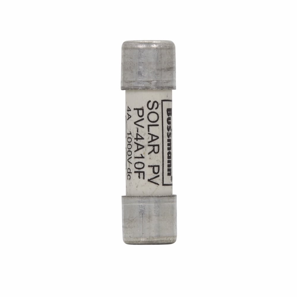 Eaton Bussmann series photovoltaic fuses, 1000 Vdc, 4A, 50 kAIC, Non Indicating, IEC 60269-6 type A, Class gPV, Time constant: 1-3 ms, Ferrule end x ferrule end