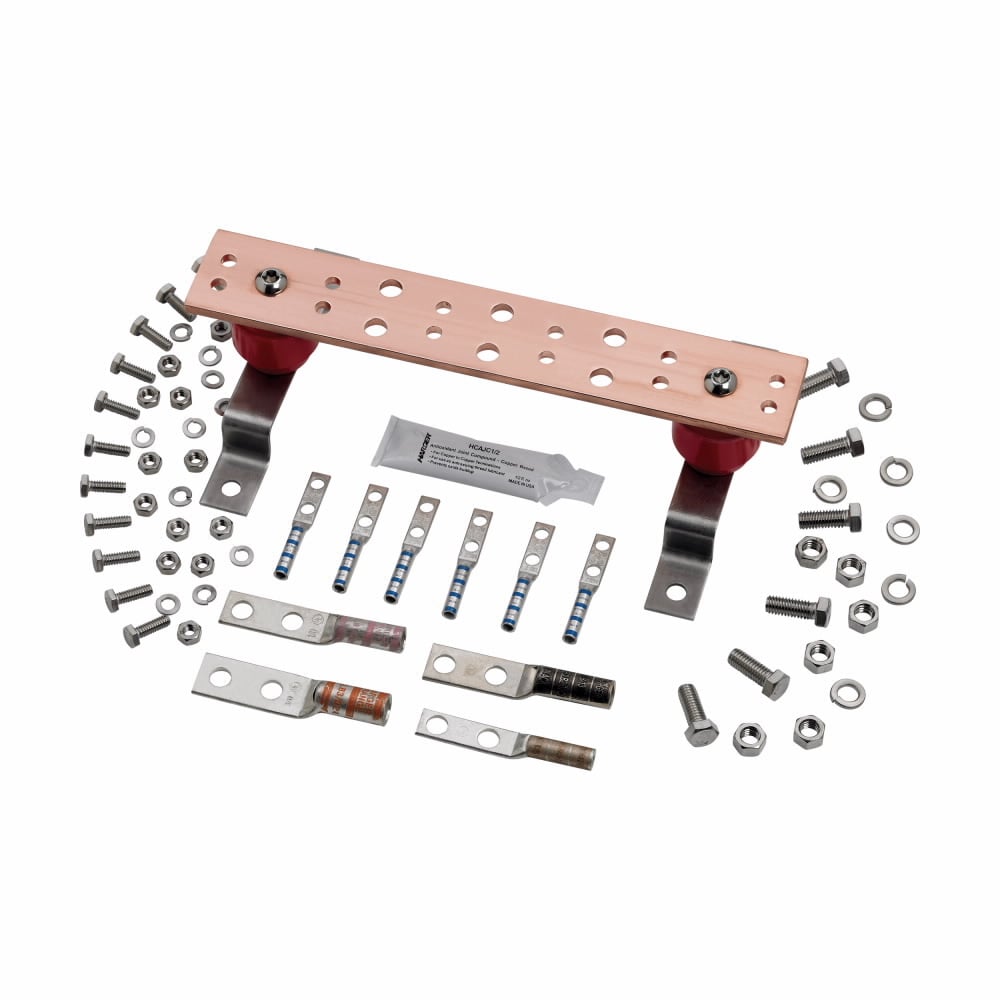 Eaton ground bar, 2" height, 3.13" length, 12" width, Common ground point in telecommunications room, Copper bar and SS4 wall brackets, Telecommunications grounding bar kit, Grounding accessories, Typically is located on wall of data room