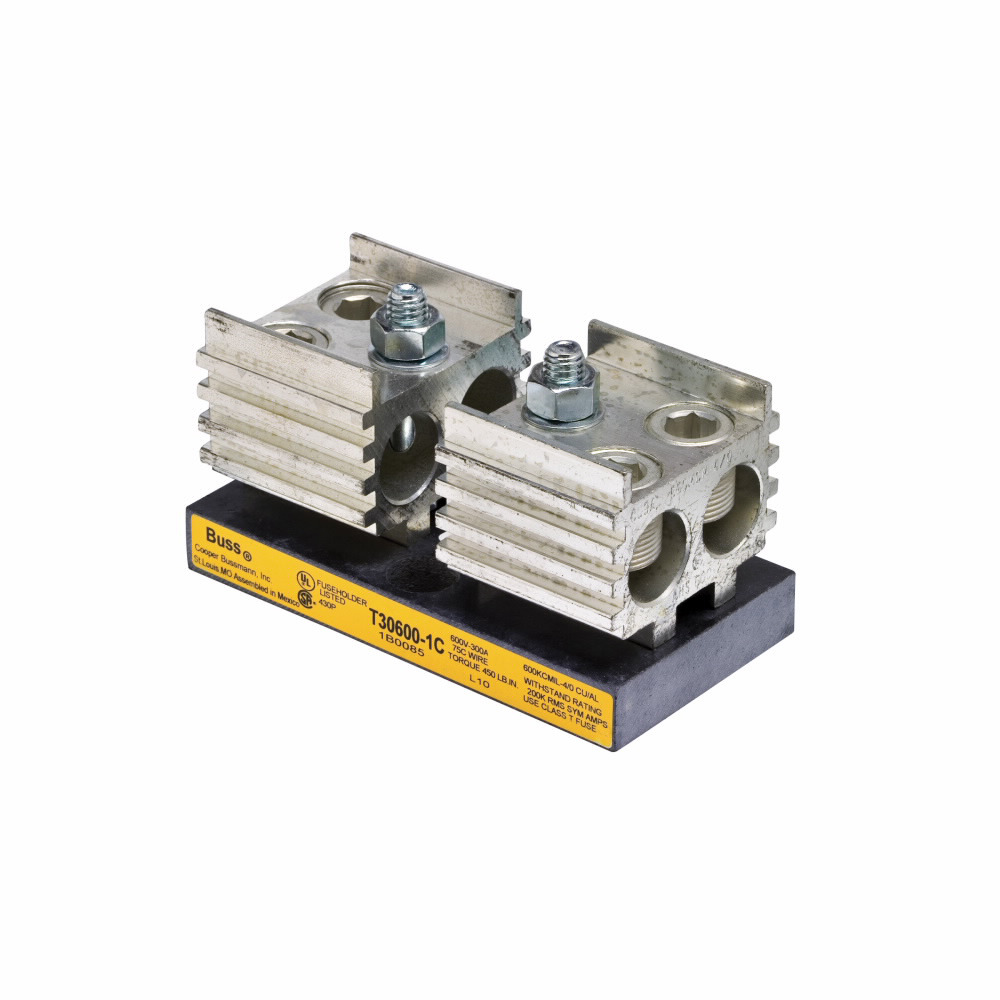 Eaton Bussmann series Class T modular fuse block, Modular fuse block, 401-600 A, Class T, 200 kA, Box lug, 200 kAIC, Glass polyester, 300 Vac/dc, #2/0-600 kcmil Cu/Al