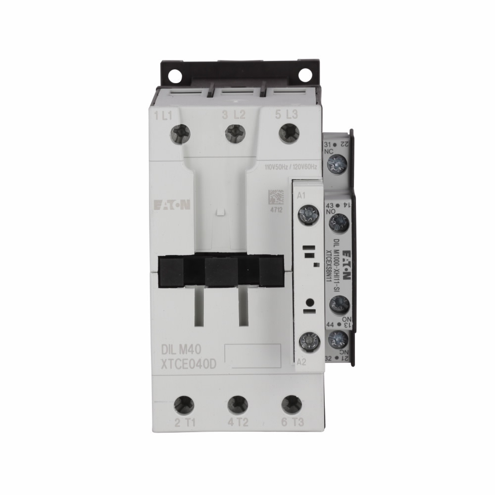 Eaton XT IEC contactor, 65A, Side-mounted, 220 Vac 50 Hz,  240 Vac 60 Hz, 1NO-1NC, 65A, Frame D, 55 mm, 50-60 Hz, 5,  10,  15/20,  25,  50,  60 hp (1/3PH @115, 200, 230/200, 230, 460, 575 V), Three-pole, Screw terminals, FVNR