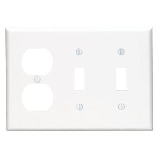 3-Gang 2-Toggle 1-Duplex Device Combination Wallplate, Standard Size, Thermoset, Device Mount, White