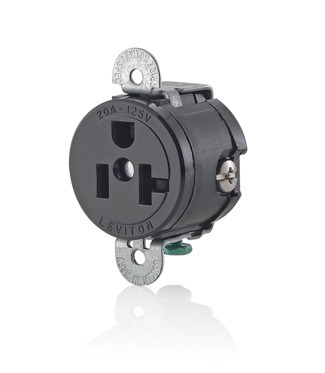 20 Amp, 125 Volt, Short Strap Single Receptacle, Straight Blade, Commercial Grade, Grounding, Black