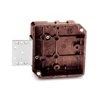 Square Nail-On Bracket Outlet Box, Volume 16 Cubic Inches, Length 4-5/16 Inches, Width 4-5/16 Inches, Depth 1-1/4 Inch, Color Brown, Material Phenolic, Mounting Means 1/2 Inch Raised Face Bracket for Wood or Steel Studs, with #36 Clamps