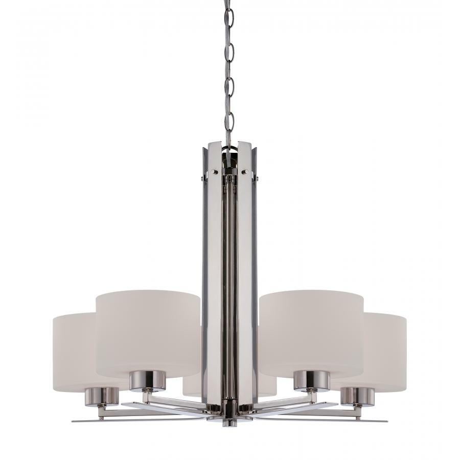 Parallel 5 Light Chandelier with Etched Opal Glass Polished Nickel