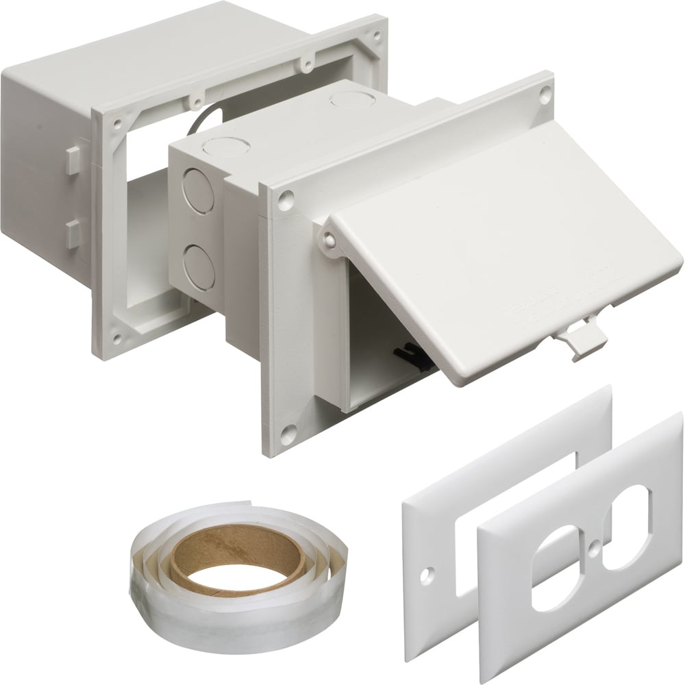 Low profile Inbox with adapter sleeve for new brick. Vertical with weatherproof while in use white cover and white box.