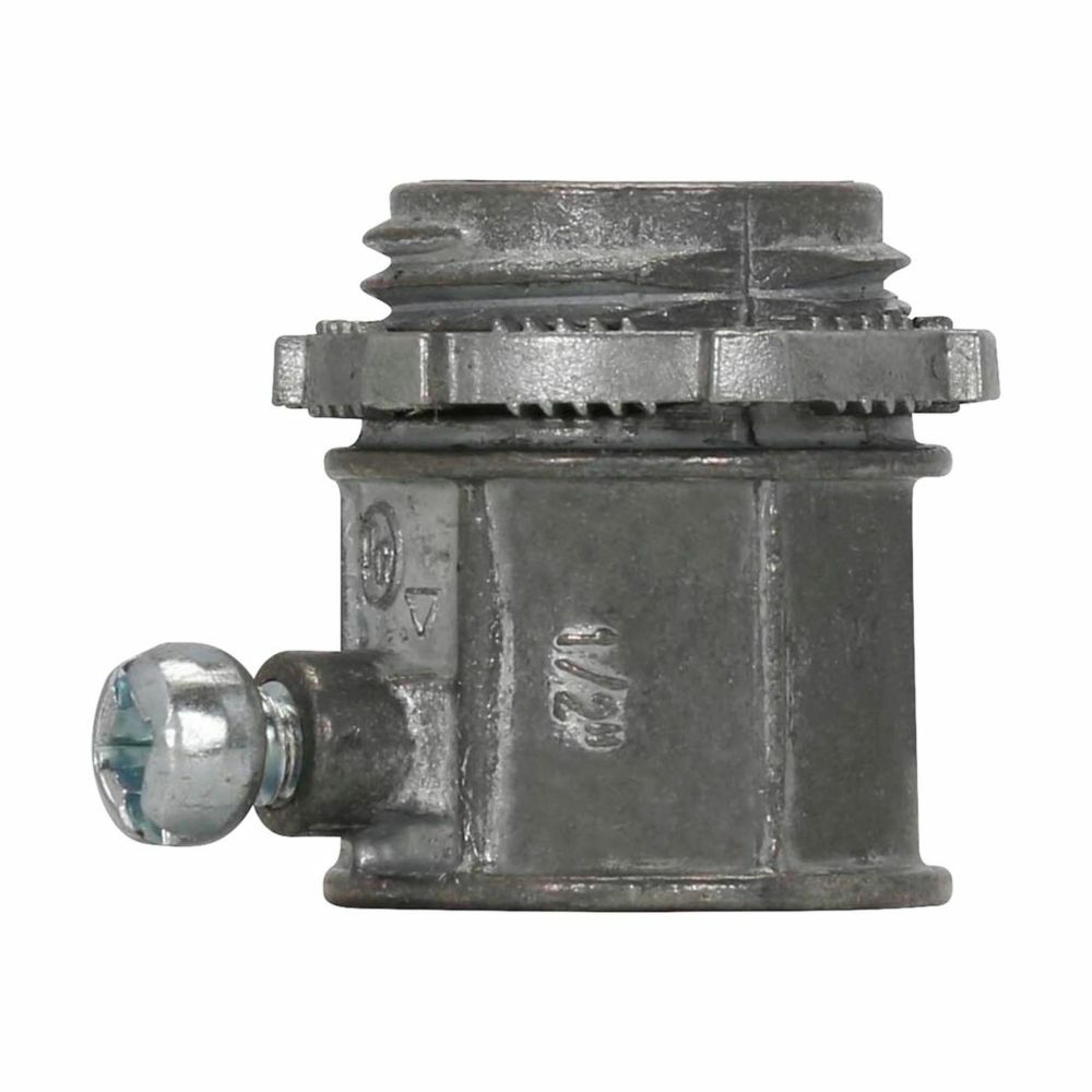 Eaton Crouse-Hinds series EMT set screw type connector, EMT, Straight, Non-insulated, Zinc die cast, Two tightening screws, Threadless, 2-1/2"
