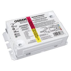 OBS51863 Universal voltage programmed rapid start normal ballast factor electronic ballast in metal enclosure dual mount with PEM studs without leads for two 26W, 32W, or 42W CFL lamps.