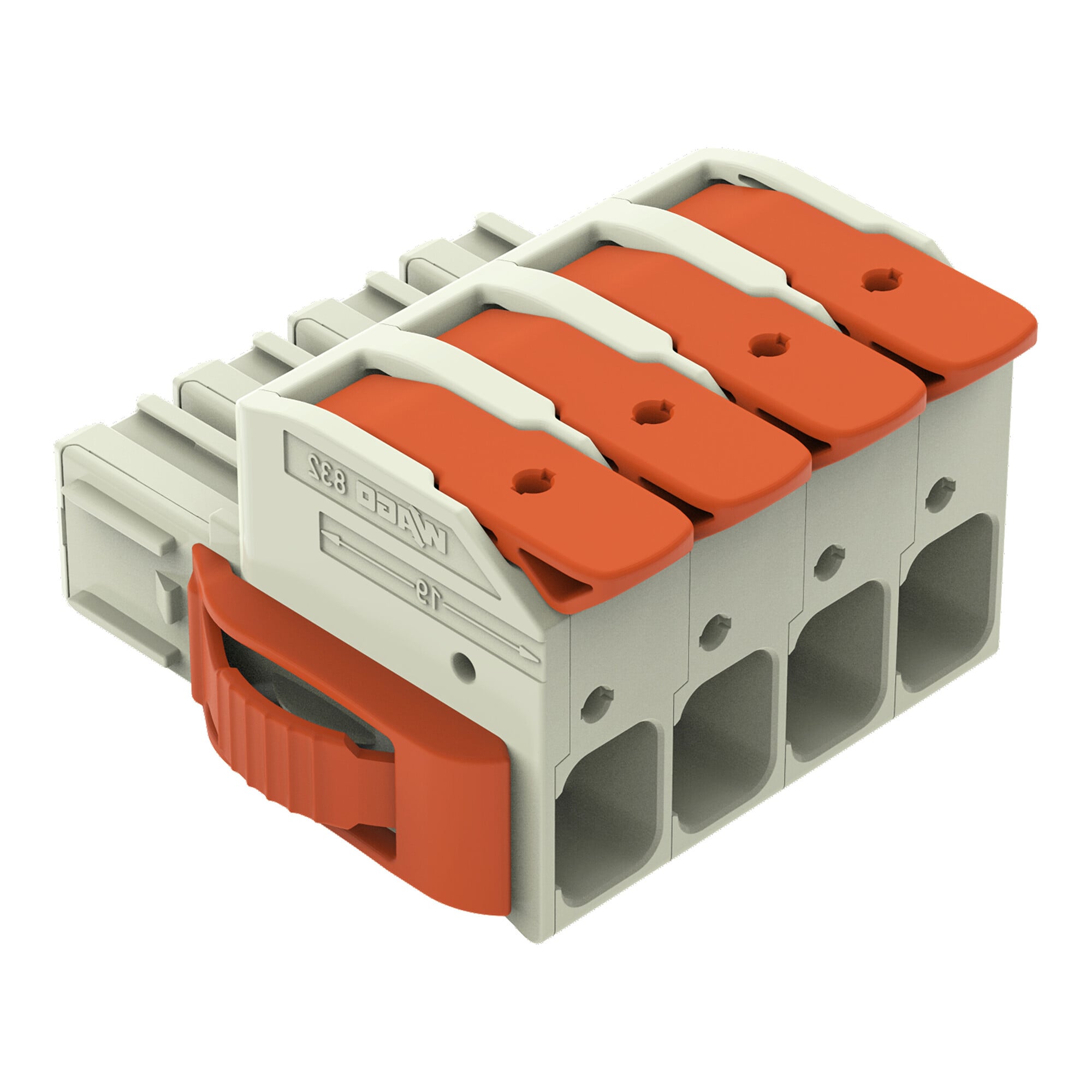 1-conductor female connector; lever; Push-in CAGE CLAMP; 16 mm; Pin spacing 10.16 mm; 4-pole; 100% protected against mismating; Lateral locking  levers; Silver-plated contacts; 16,00 mm; light gray