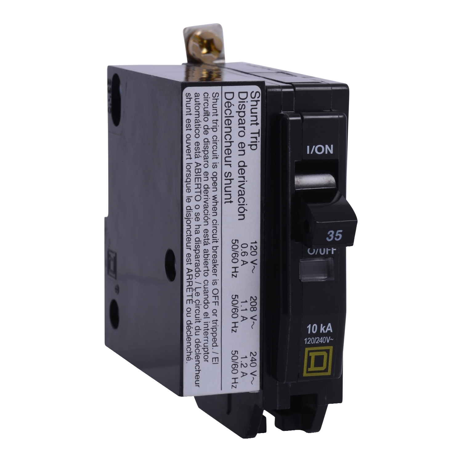 Mini circuit breaker, QO, 60A, 1 pole, 120/240VAC, 10kA, bolt on, AC shunt