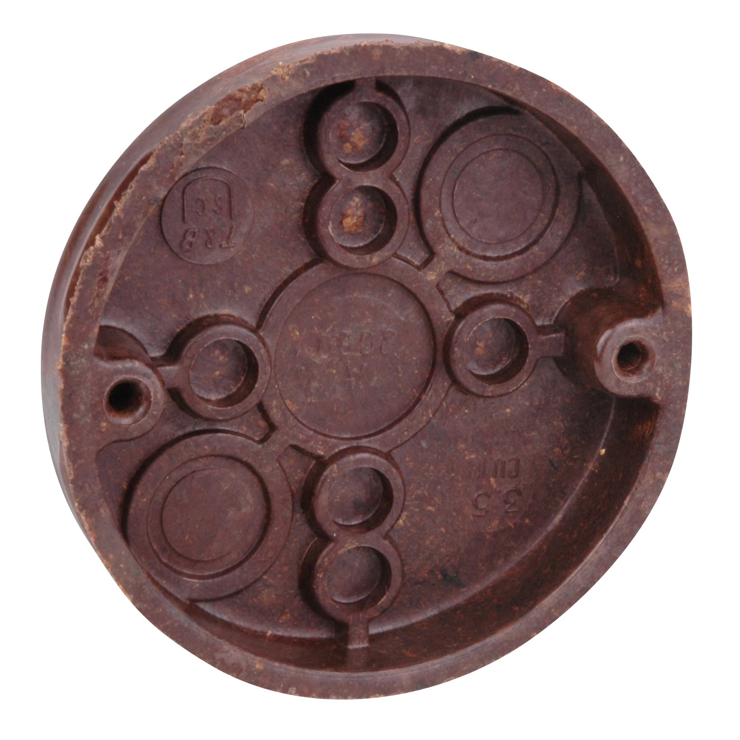 Round Ceiling/Fixture Nail-On Outlet Box, Volume 3.5 Inches, Diameter 3-1/2 Inches, Depth 5/8 Inch, Color Brown, Material Phenolic, Mounting Means Nail or Screw Mount