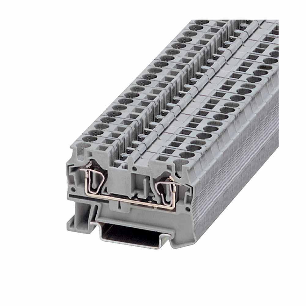 Eaton XB IEC terminal block, Spring Cage Single Level-Through-Feed Terminal Blocks, Gray, IEC 40A, EN 34A, UL 30A, 10 AWG/4 mm2 max wire, IEC 800V, EN 550V, UL 600V, IEC #28-10 AWG, EN #24-10 AWG, UL #20-10 AWG wire