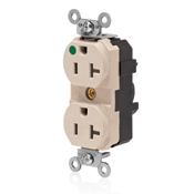 20 Amp, 2P, 3W Illuminated Face, Straight Blade, Hospital Grade, Isolated Ground, Lev-Lok Modular Duplex Receptacle, Light Almond