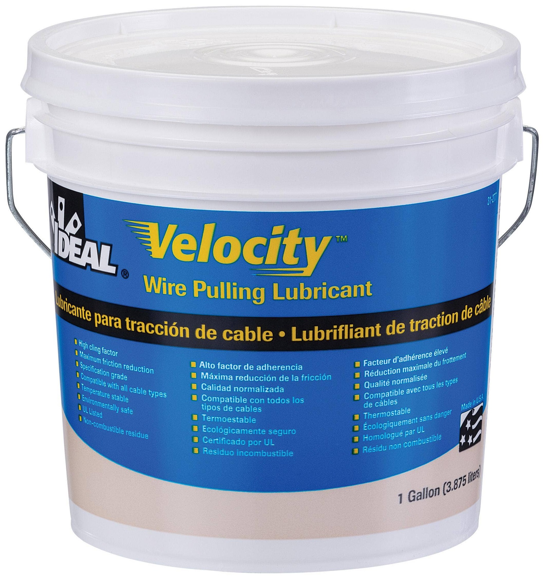 Velocity Lubricant, Size: 1 GAL, Container: Bucket, Specific Gravity: 0.98, Plastic Safe: Yes, Voc: 1.7 GPL (As Packaged, Minus Water), Working Temperature: 25 - 140 DEG F, Boiling Point: 212 DEG F (100 DEG C), Percent Volatile By Volume: Less Than 90 PCT, Percent Solid By Weight: Less Than 5 PCT, Ivory Translucent Gel, 6.5 - 8 pH, Solubility In Water: Moderate, Storage Temperature: 40 - 140 DEG F, Ul Listed, For Wire Pulling