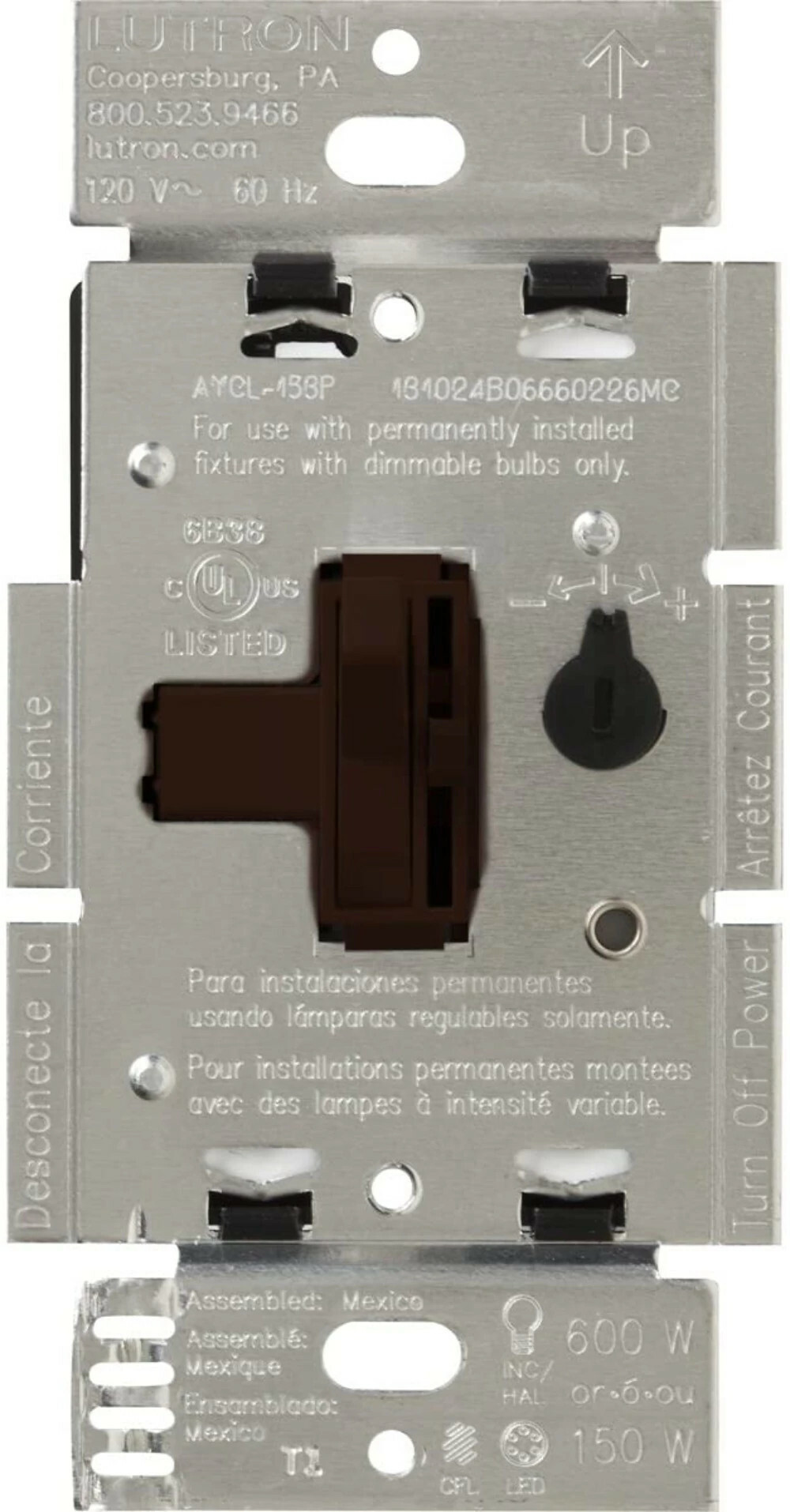 Ariadni LED+ Dimmer, LED, Incandescent/Halogen, 3-way/single-pole, 150W LED or 600W inc/hal in brown