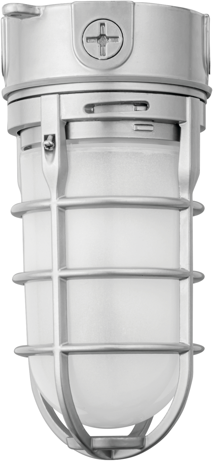 The outdoor gray LED 4000K vaportight flush mount light from Lithonia Lighting is an energy-efficient solution for outdoor environments where some protection from dust and moisture and larger objects is required. A sturdy cast-aluminum cage protects the glass globe from damage. This fixture is ideal for factories, warehouses or simply to bring style to retail, hospitality and residential locations.