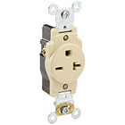 20 Amp, 250 Volt, Industrial Heavy Duty Grade, Single Receptacle, Straight Blade, Self Grounding, Ivory