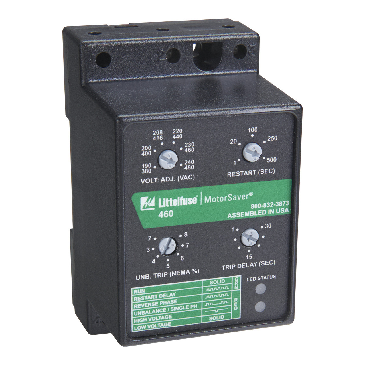 460-15 Symcom MotorSaver 3-Phase Voltage Monitoring Relay, 190 to 480 V AC, 1NO 1 Form A SPST Contact