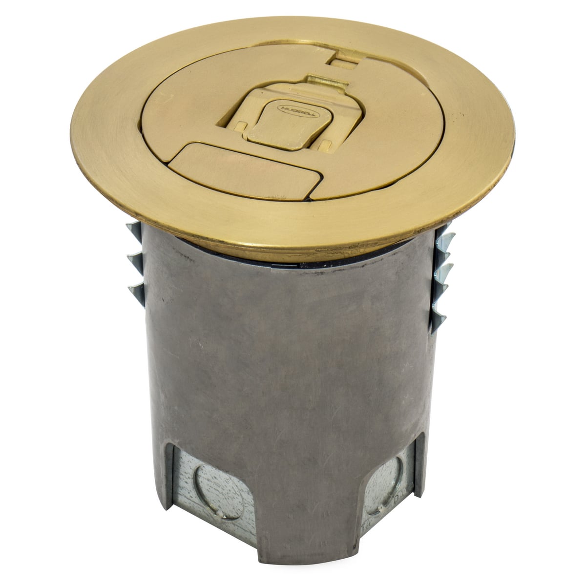 Raised Access or Wood Floorboxes, Recessed 4" Series, Cast Aluminum Box with Brushed Brass Plated Cover