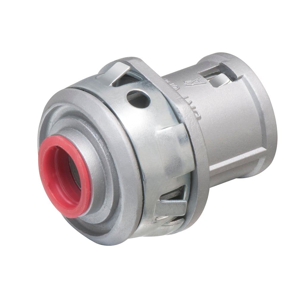 Zinc die-cast, 3/4" Knockout MC cable connector snaps quickly onto the conduit with an internal spring steel clip, no tools required. Concrete tight when taped.