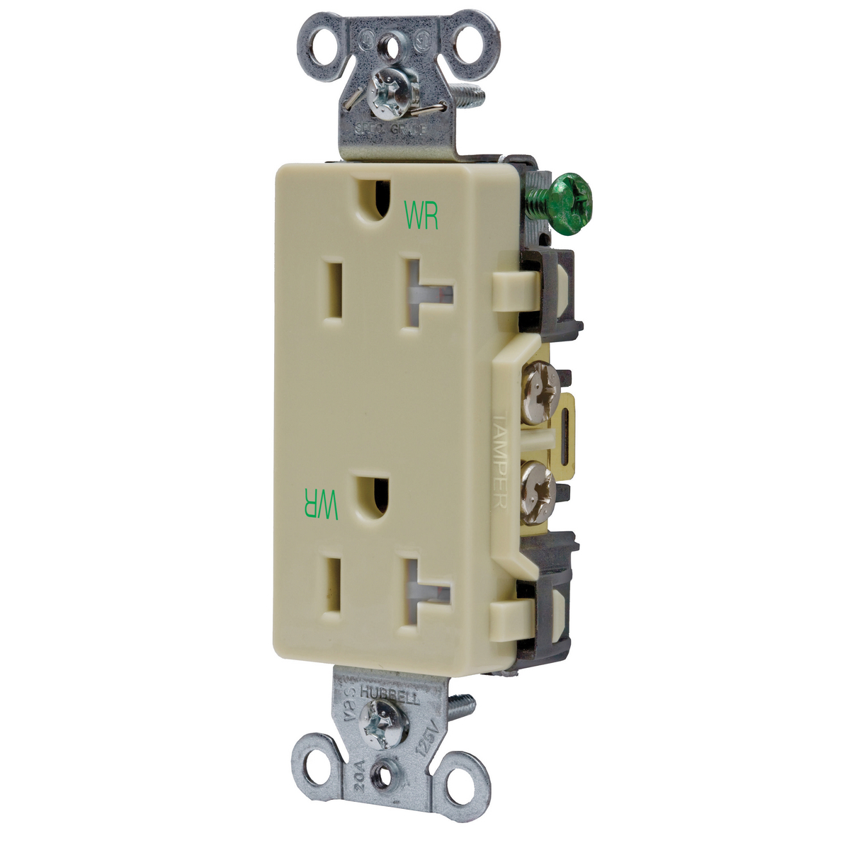 Straight Blade Tamper and Weather Resistant Duplex Receptacle, Decorator/Commercial/Industrial Grade, 2-Pole 3-Wire Grounding, 20A 125V, 5-20R