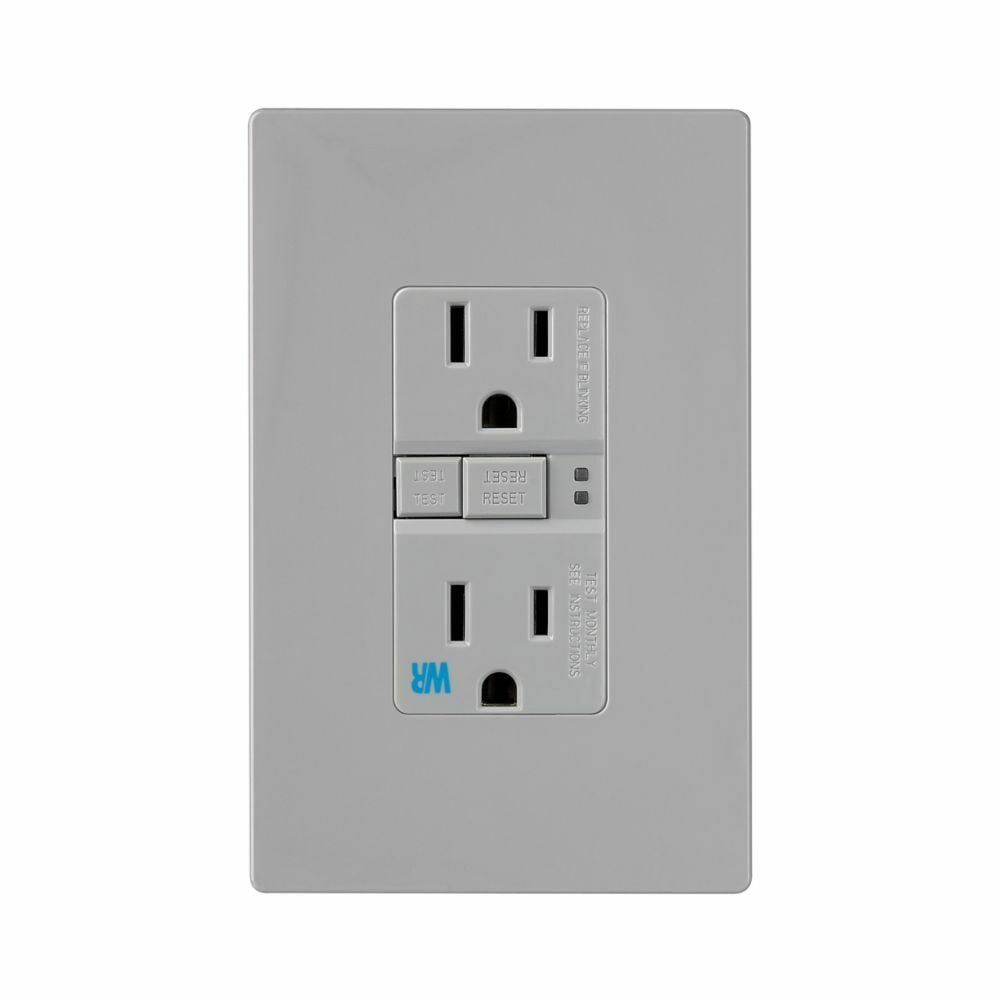 Eaton GFCI receptacle,Weather resistant,Tamper resistant,Self-test,#14 - 10 AWG,15A,Residential,Commercial,Flush,125 V,Back and side wire,Gray,Brass,Tamper and weather resistant,Polycarbonate,5-15R,2-pole,Three-wire,2-pole,3-wire,grounding