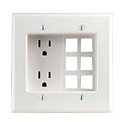 15 Amp, 2-Gang Recessed Device with Duplex Receptacle and QuickPort Plate, Residential Grade, White
