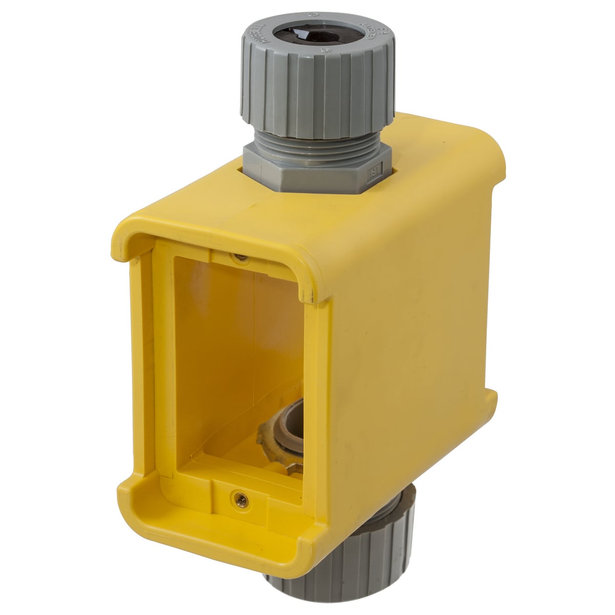 Straight Blade Devices, Portable Boxes,Standard, Deep Box with 3/4" NPT, Feed Thru, Yellow, Single Pack
