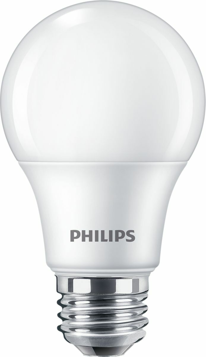 Attractive, dimmable LED alternative to popular incandescents. Philips A-Shape Dimmable LED Lamps are the smart LED Alternative to standard incandescent. The unique lamp design provides omni-directional light with excellent dimming performance. Long life properties-- lowers maintenance costs by reducing re-lamp frequency;Will not fade colors, avoids inventory spoilage;Contains no mercury;Emits virtually no UV/IR light in the beam;3-year or 5-year limited warranty depending upon operating hours;80% more Energy Efficient when compared to traditional incandescent bulbs.;Selection of ENERGY STAR qualified models