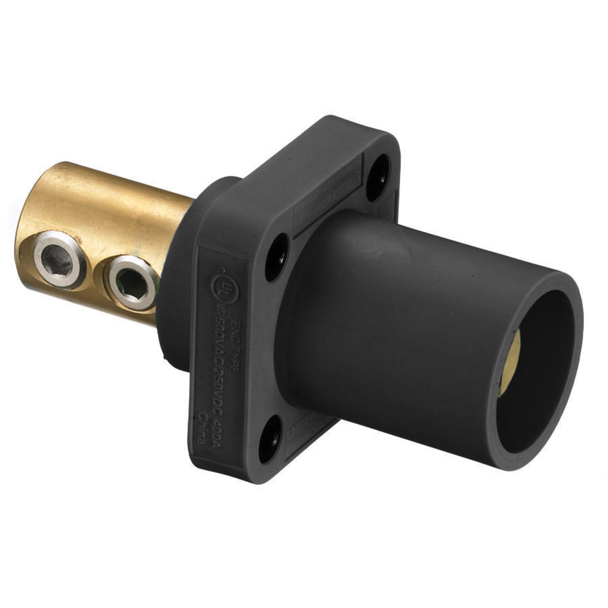 Heavy Duty Products, Single Pole Devices, Industrial Grade, Male, Receptacle, 300/400A 600V AC/DC, Single Conductor, Set Screw, Black