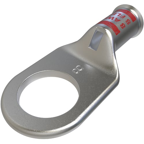 Copper Mining Lug, Conductor Size 8, 1 Hole, 3/8in Bolt Size, Standard Barrel, Sight Window, Tin Plated, UL, CSA