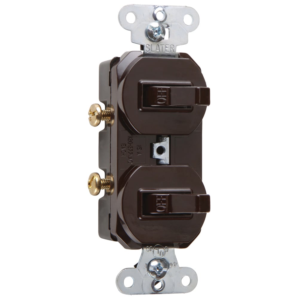 Single Pole, Double Combonation Switch, 15 amps, 120/277 volts, With Ground, Brown.