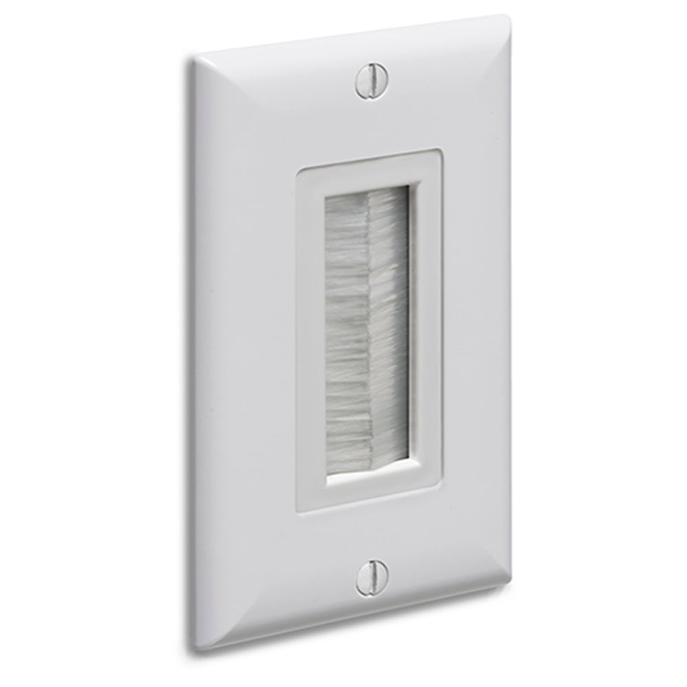 Cable entry device with brush style cover. White Non-metallic. Includes two #6 screws. Comes with wall plate.