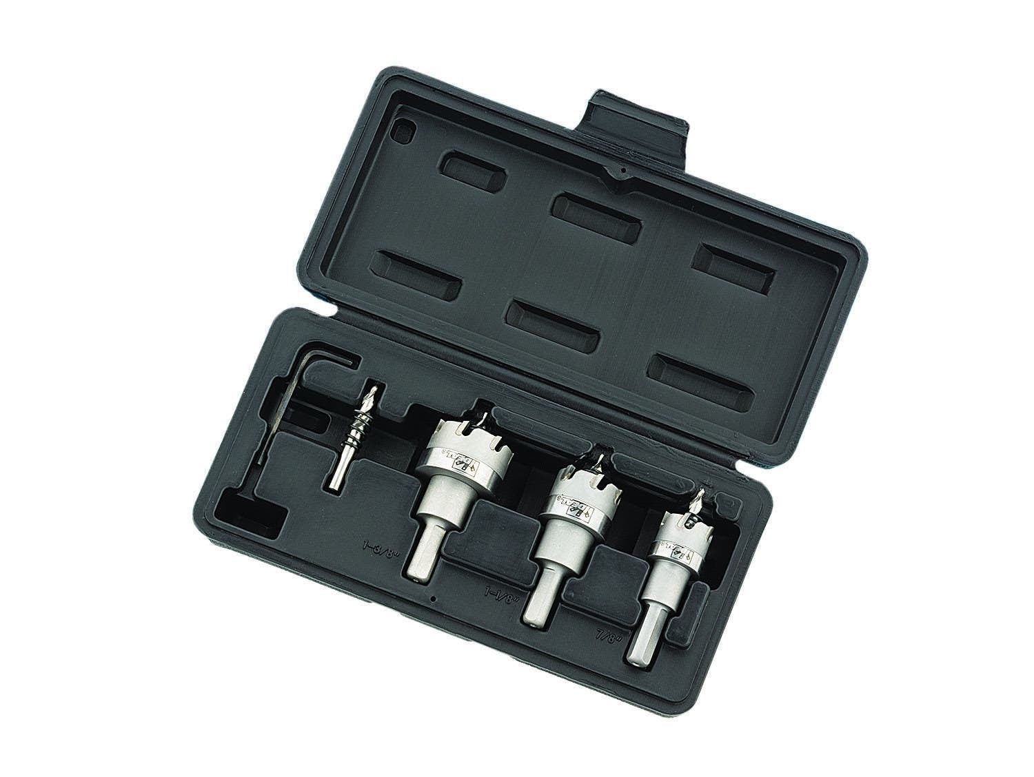 TKO Hole Cutter Kit, Carbide Tip, Consist Of 1: SmoothStart 7/8 IN, 1-1/8 IN, 1-3/8 IN Replacement Tips, Consist Of 2: Carrying Case, 3 Pieces, For Fast Cutting Of Clean, Round Holes