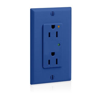 15-Amp, 125-Volt, Decora Plus Duplex Receptacle, Straight Blade, Industrial Grade, Isolated Ground, Surge with Indicator Light, Blue